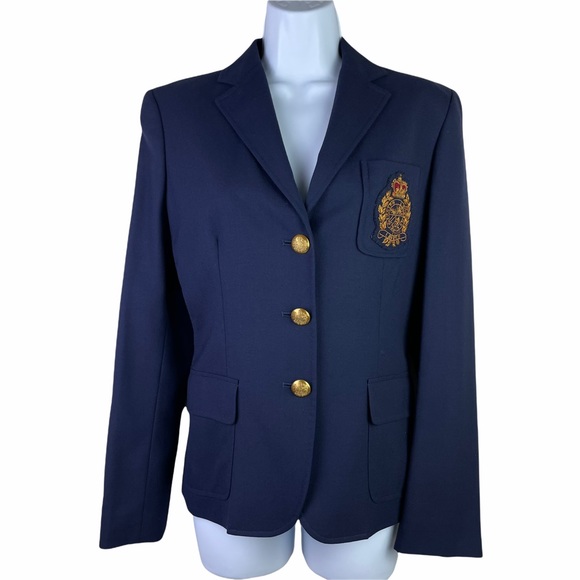 Lauren Ralph Lauren Jackets & Blazers - Lauren Ralph Lauren Navy Blue 100% Wool Single Breasted Crest Blazer 4